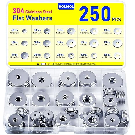 Washers 250PCS, Flat Penny Washer, Stainless Steel Washer for Screws