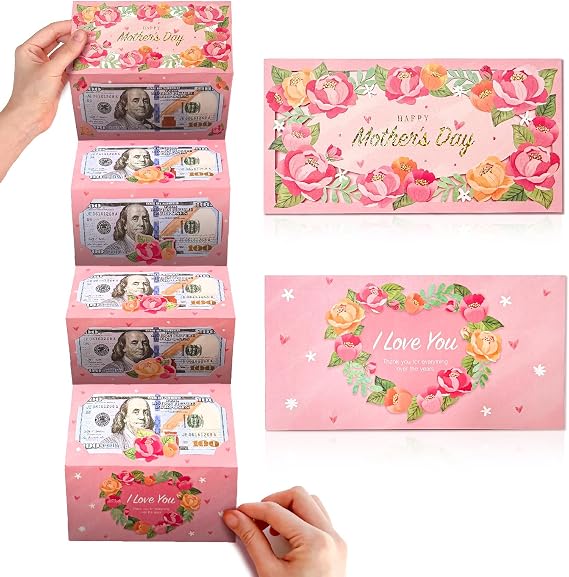 Mothers Day Money Envelope for Cash Gifts, DIY Money Holder with 6 Slots for Cash, Surprise Gift for Mom