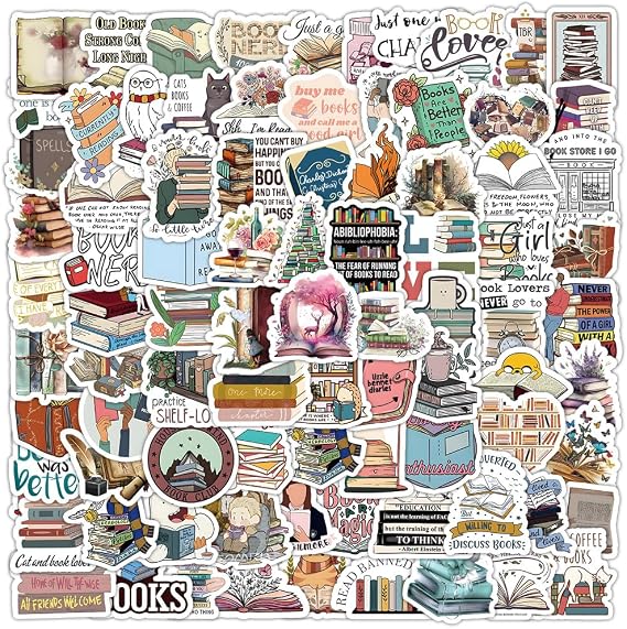 Read Stickers 100 Pcs Waterproof Aesthetic Reading Stickers for Laptop Water Bottle Scrapbook Skateboard Bike Luggage Guitar Car Hydro Flask Phone,Vinyl Funny Sticker for Teens Kids