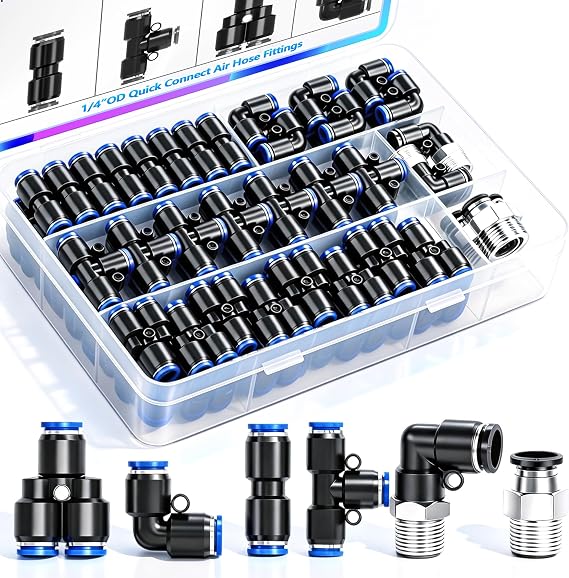 mxuteuk 40PCS 1/4" OD Push to Connect Fittings,1/4" OD Air Line Fittings,Quick Connect Air Hose Fittings for 1/4" Tube