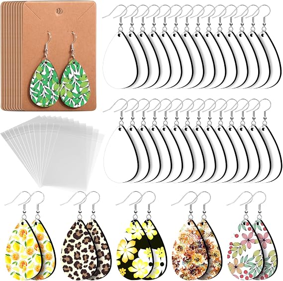Palksky 50pcs Sublimation Blanks Products - Sublimation Earring Blanks with Earring Hooks and Jump Rings for Halloween Christmas Women Girls DIY Earring Project Sublimation Accessories