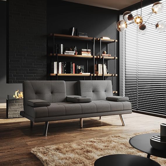 ELEGANT Click Clack Sofa Bed with Cup Holders and Removable Armrests