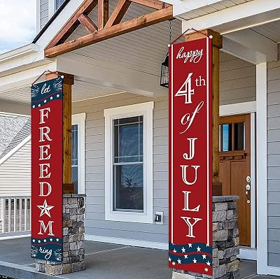 4th of July Decorations - Patriotic Decorations for Independence Day - Happy Fourth of July Deals and Let Freedom Ring Hanging Flags Bunting Banners Door Porch Sign - Fourth of July Party Supplies