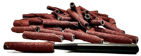 50 Pack 1/4 x 1-1/2 x 1/8 80 Grit AO Straight Cartridge Roll | Aluminum Oxide Straight/Untapered Cartridge Roll, Pack of 50, Includes 1x CR-9 Mandrel