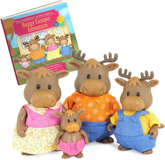 Li'l Woodzeez The Vanderhoof Moose Family Collectible Animal Figurines with Storybook 7 Pieces Set with Movable Arms & Clothes 3+ Years Encourages Imaginative Storytelling & Playtime