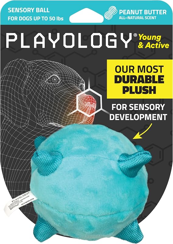 Playology Dog Toys - Plush Puppy Sensory Ball - Medium, Peanut Butter Scent