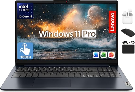 Lenovo IdeaPad 15.6 Flagship Touchscreen Laptop 2025, 10-Core Intel i5, Lifetime Office 2024, Copilot AI, 24GB RAM, 1.5TB Storage (1TB SSD + 500GB Ext), HubxcelAccessory, Long Battery, Win 11 Pro