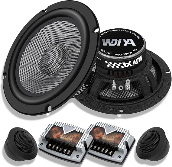 6.5" Components Car Speaker Carbon Fiber Cone Professional Car Sound System High Sensitivity Stereo Automotive Speaker Includes 2 Mid Bass Speakers, High Pitch Speakers, and Divider (Suit)