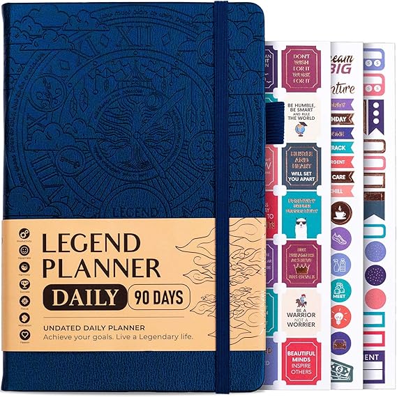 Legend Planner Daily for 3 Months Undated Monthly Weekly & Daily Planner to Hit Goals. Organizer & Productivity Journal, A5 (Mystic Blue)