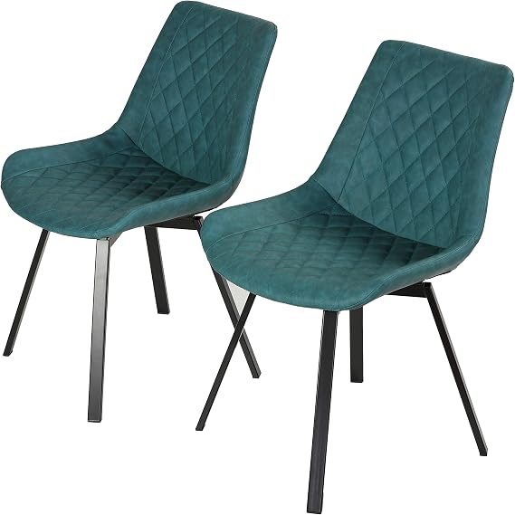 Cortesi Home Azov Swivel Dining Chairs, Set of 2, Deep Aqua Faux Leather