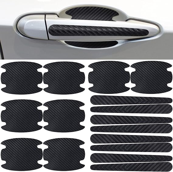 Tallew 16 Count Car Door Handle Protector, Carbon Fiber, Black, Modern Style, Pull Handle, Rectangular, Small