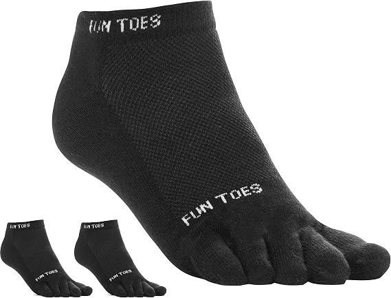 FUN TOES 3 Pairs Men's Cotton Toe Socks Barefoot Running Socks Breathable Mesh Top Shoe Size 6-10