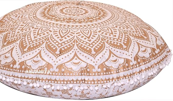 32" Ombre Mandala Bohemian Yoga Meditation Floor Pillow Cover Comfortable Home Cushion Couch Seating Large Zipped Throw Hippie Decorative Ottoman Boho Indian (Golden, 32 inches)