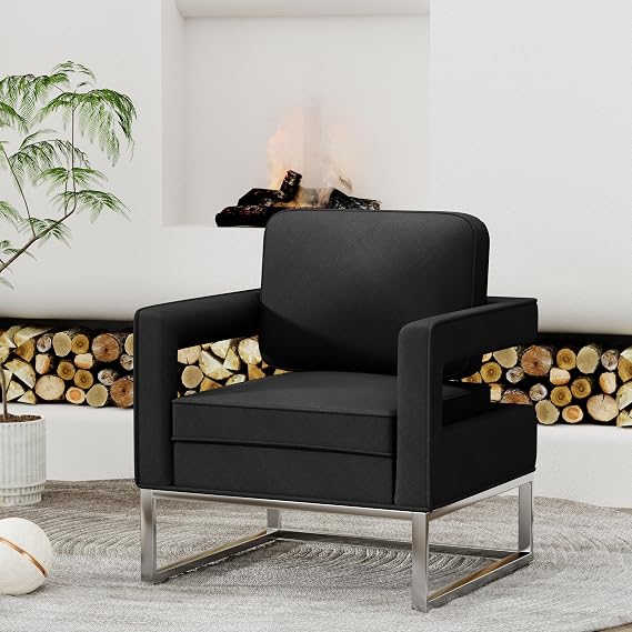 Andeworld Accent Chair, Mid Century Living Room Armchair Upholstered Modern Sofa Chairs for Reading,Lounging, Living Room Bedroom Apartment,Black