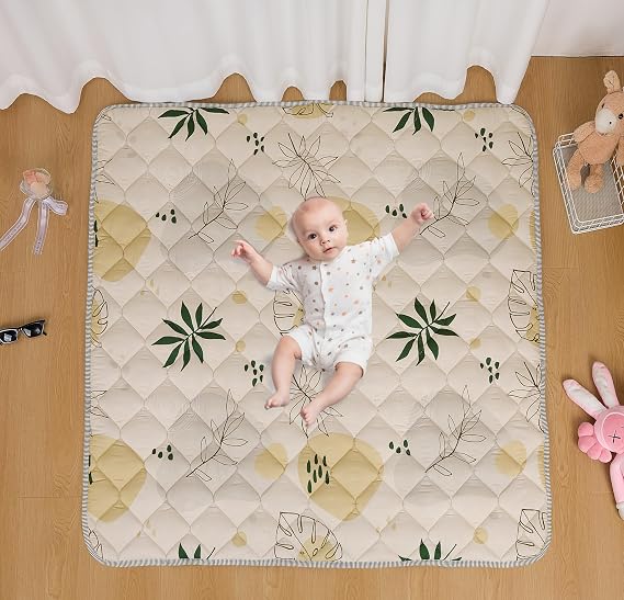 TADO MUSLIN Baby Play Mat 50x50 Inch, Thickened Soft Floor Mat for Playpen, Machine Washable Foam Crawling Mat with Non-Slip Bottom for Babies and Toddlers, Foldable Padded Playmat Boho Terra