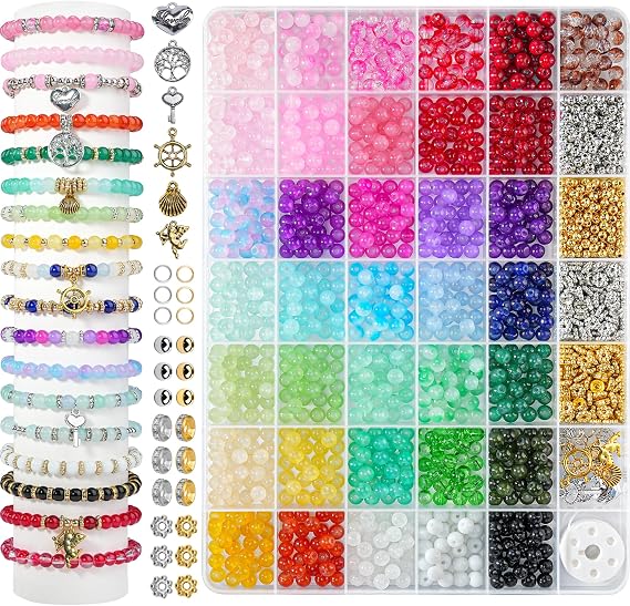1425Pcs Glass Beads for Jewelry Making, 36 Colors Bracelet Making kit