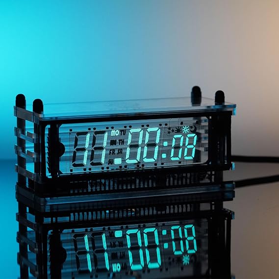 LGL Studio | Nixy Tube, Vacuum Fluorescent Display VFD Clock, Minimalist Desktop Clock, Supports NTP Auto Sync, 12/24 Hour Formats, Perfect for Tech Nerd, VCK-0658-A White Base Version