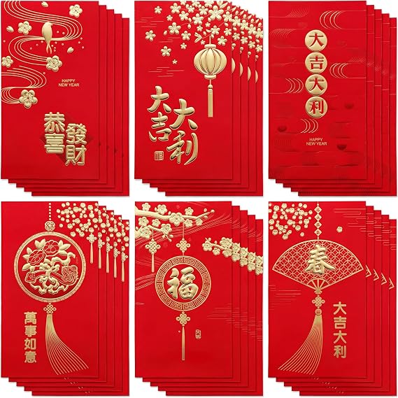 Outus 36 Pcs Chinese New Year Red Envelopes Large 2026 Chinese Lunar New Year of The Horse Envelopes Red Packet Lucky Hong Bao Money Pockets for Spring Festival Lunar Wedding Gifts(Bronzing Style)