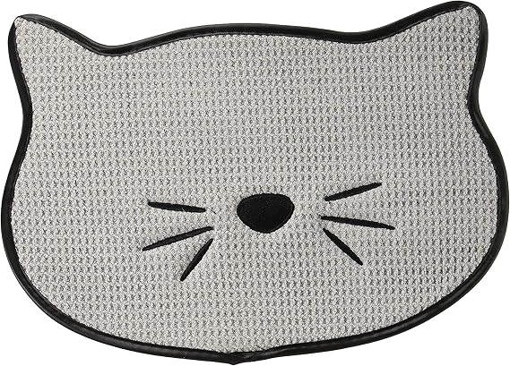 Bone Dry Embroidered Microfiber Cat Shape Pet Food & Water Placemat-Gray