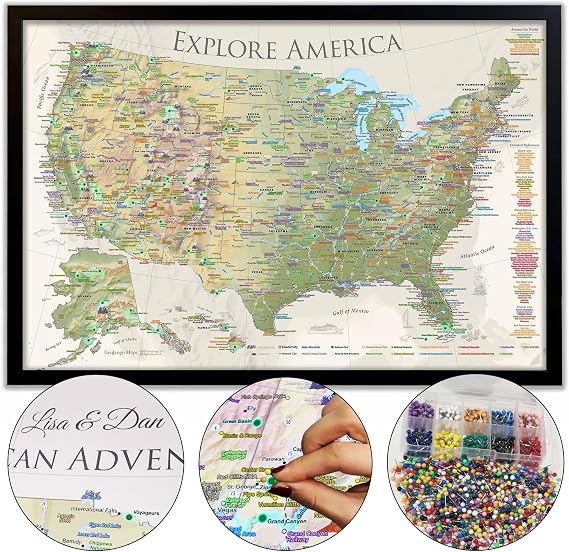 Custom National Parks Map with Pins - 63 National Parks - 700+ Park Sites - US Maps for Wall - Nautilus Edition Push Pin Travel Map - Framed Map, Rolled Poster, or Stretched Canvas - Includes 500 Pins