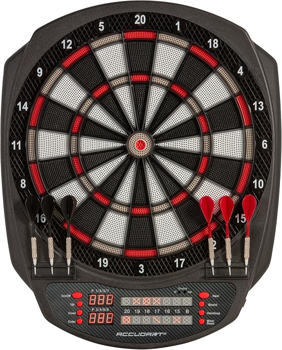 Accudart Meteor Electronic Dartboard 35 Games, 580 Variations, Virtual Opponent, Dual LED Scoring, Advanced Play Features, Supports Up to 8 Players Includes 6 SoftTip Darts & Tips