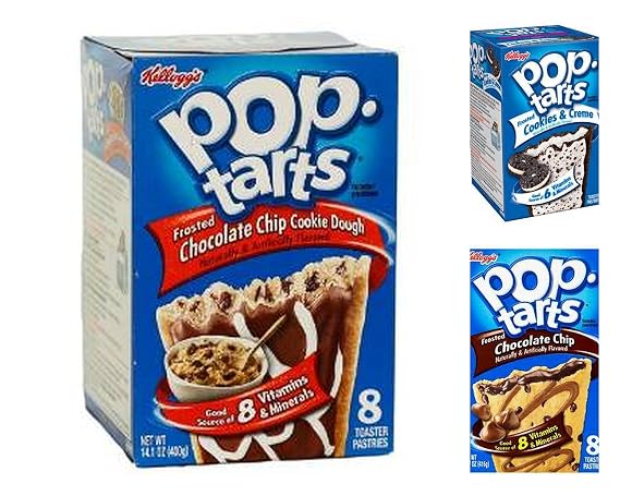 Pop Tarts Cookie Flavored Variety Bundle, 14.1-14.7 oz (Pack of 3) includes 1-Box Frosted Cookies and Creme Flavored + 1-Box Frosted Chocolate Chip Cookie Dough + 1-Box Frosted Chocolate Chip (TOTAL 24 POP TARTS)