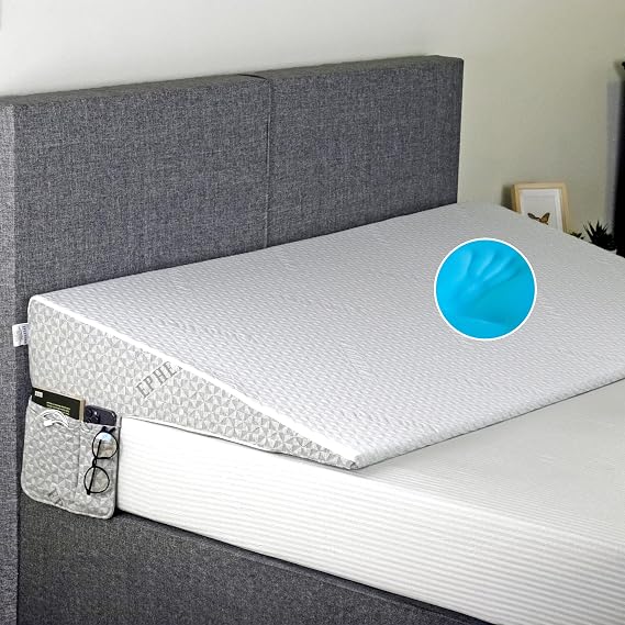 Under Mattress Wedge for Acid Reflux King Size Bed Wedge Riser 7.5-Inch Incline Topper with Memory Foam, Non-Slip Bottom, and Side Storage Pockets