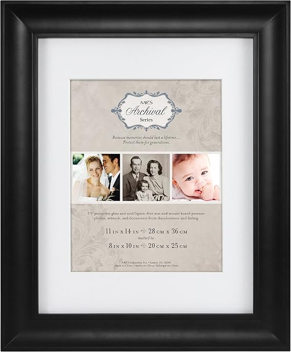 MCS 11x14 Inch Archival Frame with 8x10 Inch Mat Opening, Black (47619)