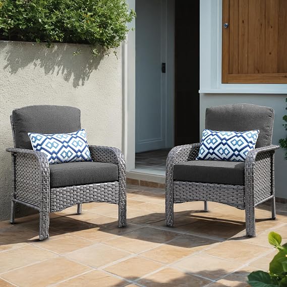 2 Pieces Wicker Patio Chairs - Outdoor Rattan Chairs Set of 2,All-Weather PE Wicker Dining Chair Set with High Back and Deep Seating for Deck Porch,Black