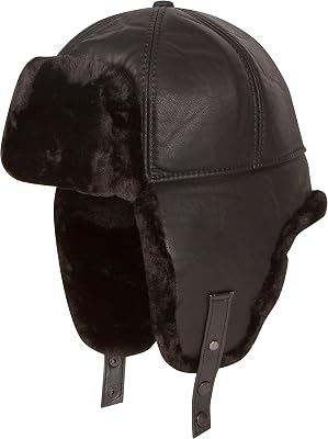 Sakkas Leather Shearling Unisex Faux Mink Fur Aviator Russian Ushanka Trapper Winter Ear Flaps Warm Hat Chin Strap Ski Snow