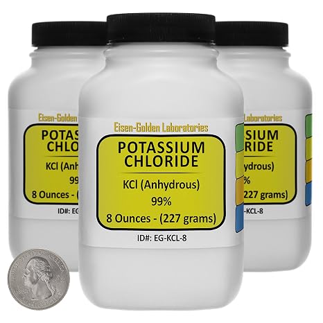 Potassium Chloride [KCl] 99% ACS Grade Powder 1.5 Lb in Three Space-Saver Bottles