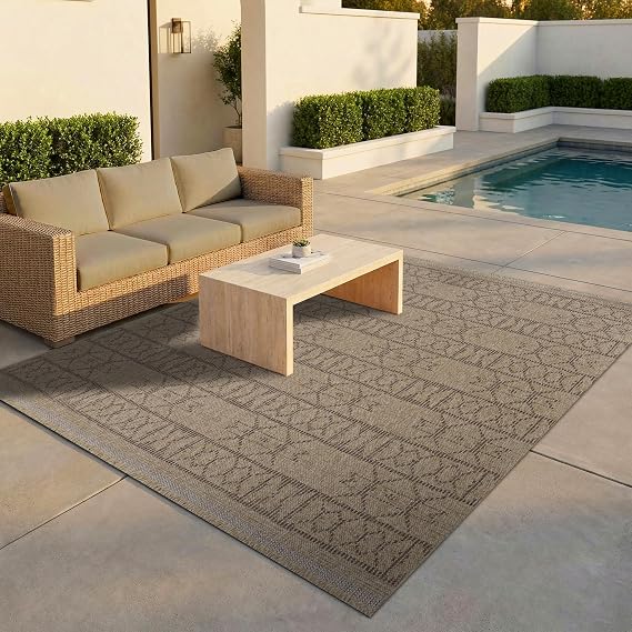 Couristan Naturalistic Adobe 2'7" x 9'10" Natural Brown Indoor Outdoor Runner Rug - Southwestern Geometric, Fringed, Hose Washable, UV-Protected, Hallway Entryway Kitchen