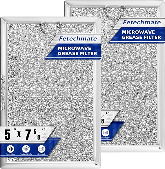 WB06X10309 WB06X10359 7.5x5 inch Microwave Filters Compatible with G-E L-G Ken-more Microwave Oven by Fetechmate Replace Grease Filters WB06X10654 5 X 7-5/8 inch-2 Packs in Box