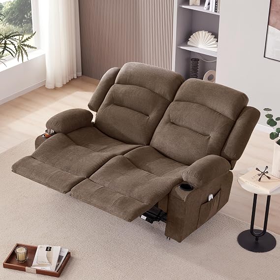 Oversized 2-Seater Wall Hugger Recliner Sofa with Heat and Massage, Brown