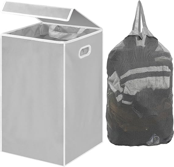 Simple Houseware Foldable Laundry Hamper Basket with Lid and Bag, Gray