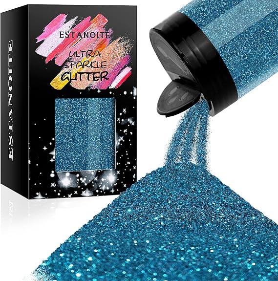 Metallic Ultra Fine Glitter Powder 7.41Oz/210g, Resin Glitter PET Flakes Crafts Sequins Epoxy Chips Holographic Powder for Tumblers Slime Making (Azure Blue)