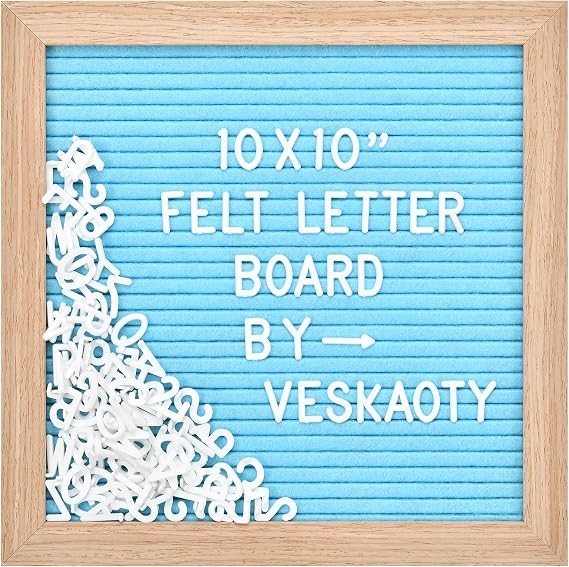 Veskaoty Felt Letter Board with 294 Letters, 10 x 10 Inch, Blue & Wood