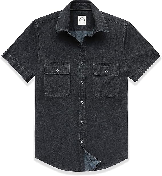 Dubinik Denim Shirt Men Short Sleeve Button Down Mens Shirts 2 Pocket Western Soft Work Casual Cowboy with Comfortable