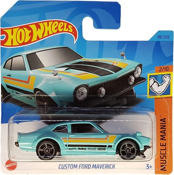 Hot Wheels - Custom Ford Maverick - Muscle Mania 2/10 - HKJ53 - Short Card - Holley - Firestone - B&M - Mattel 2023-1:64
