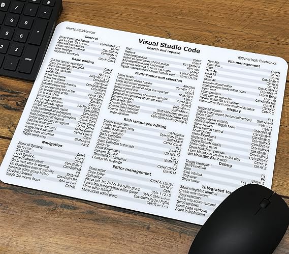 Synerlogic Visual Studio Code Ultimate Keyboard Shortcut Reference Guide Mousepad, Premium Laminated Non-Slip Rubber (for PC)