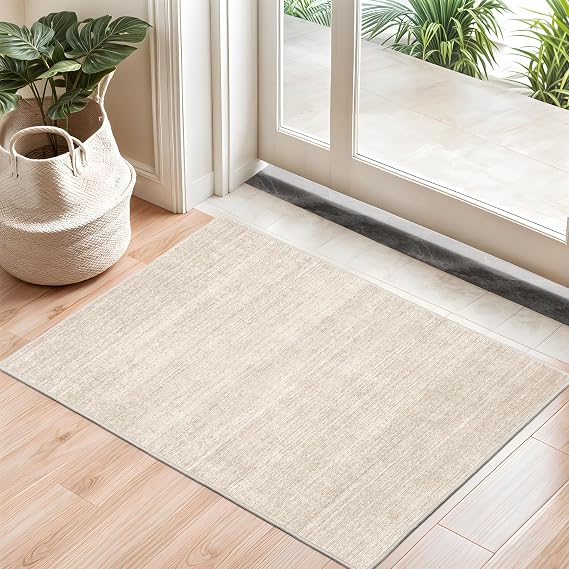 2x3 Rug Non Slip, Small Washable Entryway Rug Indoor Doormat Beige | Soft Low Pile, Thin & Lighweight Carpet, Folable Stain Resistant Modern Indoor Floor Mat for Living Room, Bedroom, Kitchen
