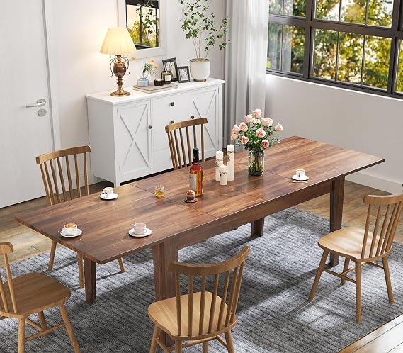 Henf Extendable Dining Room Table,70.87"/106.3" Farmhouse Kitchen Dining Tables for 4 6 8 10 People Modern Walnut Wood Expandable Dinner Table for Meeting,Space-Saving Small Space Family