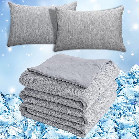 CHOSHOME 1 Pack Grey Cooling Comforter 90" X 90" and 2 Pack Cooling Pillow Cases 20" X 36", Bundle