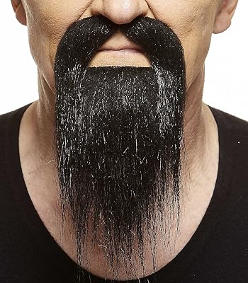 Mustaches Self Adhesive, Novelty, Long Ducktail Fake Beard, False Facial Hair, Costume Accessory for Adults, Black Color