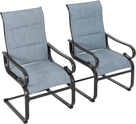 NUU GARDEN Padded Textilene Patio Dining Chairs Set of 2, C-Spring Patio Chairs with Curved Armrests, Powder-Coated Metal Frame Patio Furniture for Backyard Garden Poolside Lawn, Blue and Black