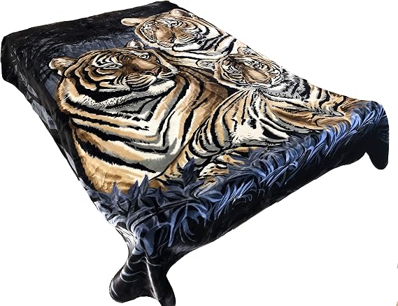 SOLARON Original Heavy Mink Plush Korean Durable Blanket (Navy 3 Tigers, Queen)