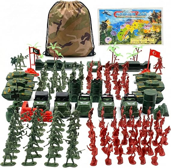 AMOR PRESENT Army Men Playset, 277PCS, with Handbag Battle Map
