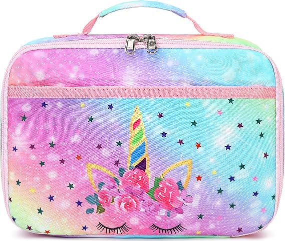 CAMTOP Kids Lunch Box Girls Boys Insulated Bag Reusable Lunch Containers Kit for School Travel Thermal Meal Boxs (Rainbow 1)