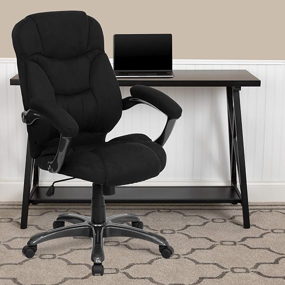 BizChair High Back Black Microfiber Executive Swivel Ergonomic Office Chair with Arms