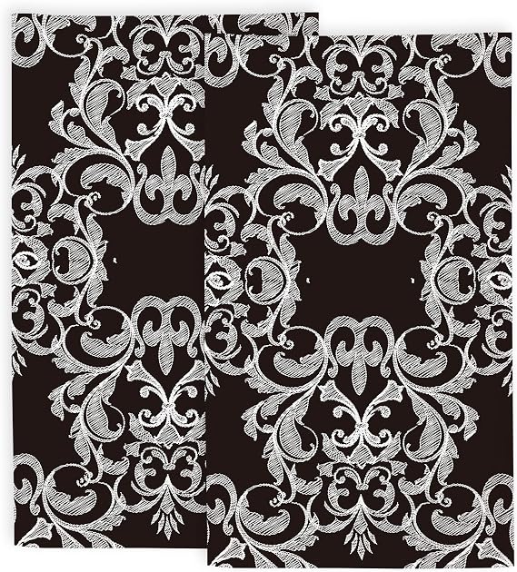 Soft Absorbent Hand Towel for Bathroom, Vintage Damask Print, 14"x28" Set of 2 Guest Fingertip Towels for Bathroom, Home, Gym, and Sports Decor, Black White Floral Bath Hand Towel